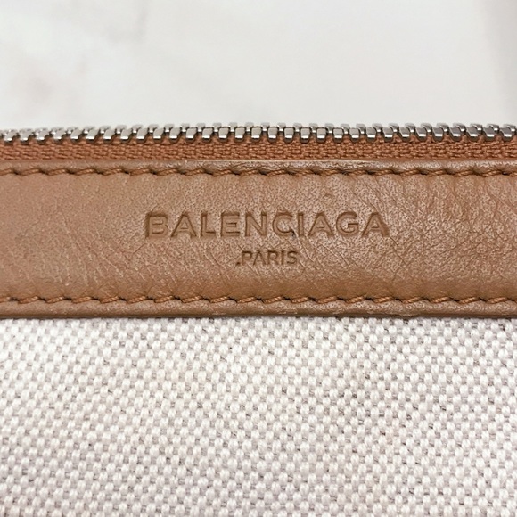 Balenciaga Canvas Tan Leather Trim Small Wristlet Clutch Bag - Picture 3 of 6